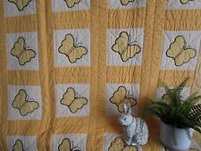Vintage Hand QUILTED Appliqué Butterfly Quilt, 68 X 80, YELLOWS, CREAM, COTTON picture