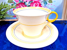 Shelley tea cup and saucer deco ring handle teacup yellow picture