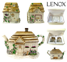 LENOX The Irish Blessing Teapot & Salt & Pepper Set 24 karat Gold Trim Cottages picture