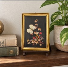 Vintage Pressed Flower Butterfly Art Gold Tone Frame Botanical Wall Decor 5x7 picture