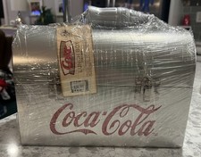 Collectible Coca Cola Metal Lunch Box,Silver Tone/Coke Bottle Handle NWT Sealed. picture