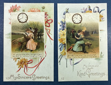 SET 2 Romance and Pretty Ladies Antique Greetings Postcards. Scenes. PUBL: Nash picture