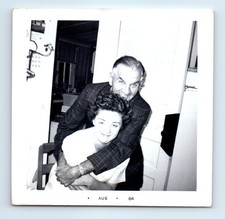 Old Vintage Square Photo AFFECTIONATE MAN WOMAN COUPLE 1964 SNAPSHOT PIC picture