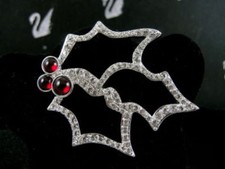 SIGNED SWAROVSKI  HOLLY BERRY PIN ~ BROOCH RETIRED NEW WITH TAGS IN BOX picture