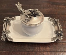 BRAND NEW VAGABOND HOUSE STONEWARE CREAMER SET - PEWTER CREAMER SET 3 Piece picture