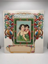 Vintage Die-Cut Lithograph Print – Mother & Child w/ Parrots Floral Frame picture