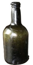 Early Hand‑Blown Black Glass Bottle w/ Twist & Deep Push‑Up, No Pontil c.1830 picture