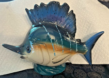 Vintage Ross Art Ceramic Sailfish Marlin Coin Bank Nautical Tropical Beach Decor picture