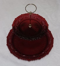 Vintage Avon Cape Cod Ruby Red 2 Tier Server Tiered Dessert Tray Christmas Table picture
