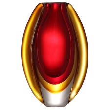 Hand Blown Red Sommerso Oval Art Glass Vase  - 8.5 inches tall  picture