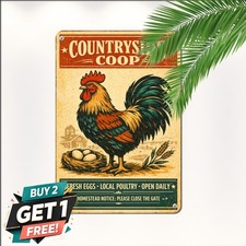 Chicken Rooster Hen Egg Plate Tin Sign Rustic Farmhouse Wall Plaque 8x12 picture