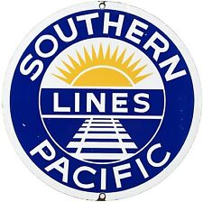 VINTAGE SOUTHERN PACIFIC LINES PORCELAIN SIGN GAS STATION PUMP PLATE OIL TRAIN picture