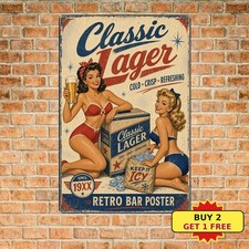 Black Bikini Beer Sign Vintage Pinup Girl Beach Pub Bar Metal Tin Plaque Decor picture