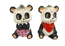 Panda Bear Salt and Pepper Shakers Ceramic Japan Kitsch Anthropomorphic VTG #132 picture