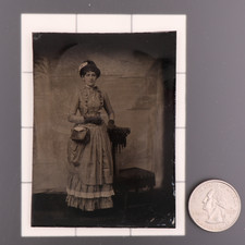 Antique CDV 6th Plate Tintype Photograph of a Fashionable Victorian Woman #1235 picture