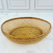 VTG Finely Woven Crosshatch Oval Reed Bamboo Basket 7.5X9 picture