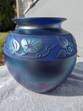 Blue Iridescent  Glass Vase From Zellique Studio Signed By Artist Phyllis Polito picture