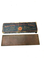 Vtg American Double Grit Emery Sharpening Stone in Box Carpenter Mechanics Tools picture