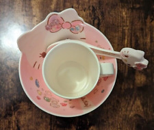 Hello Kitty Cute Pink Dinnerware Flatware Meal Set – 3 pieces - Bowl Cup Spoon  picture