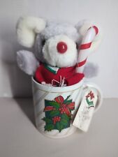 Vtg 1991/92 Holiday Mouse Stuffed Plush Christmas Cuddly Mug With Candy Cane picture