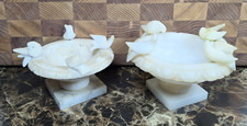 TWO Italian Alabaster Hand Carved Birdbaths Tazzas Pair Set Large Small 8 Birds picture