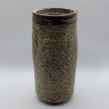 Vintage Stoneware Mid Century Modern Speckled Vase Signed robin F230 picture
