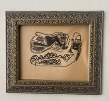 Vintage Mid-Century Cubist Ink Drawing - Ornate Gold Frame Estate Find picture
