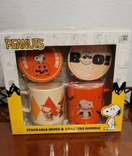 Peanuts Halloween 4pc Ceramic 16oz Stackable Mugs & Coasters Set NIB picture