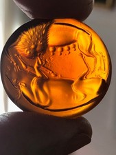 Grand Tour Intaglio Gem Ancient Greek Glass Seal Cretan Roman Minoan Lion Bull picture