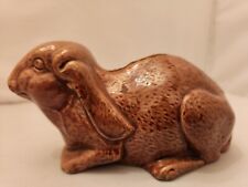 Old Glazed Pottery Figural Coin Bank  - Brown Floppy Eared Bunny Rabbit -... picture