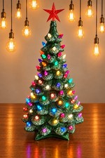 Ceramic Flocked Christmas Tree Vintage 70's 21x13