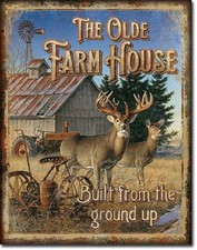 Olde Farmhouse Built From The Ground Up TIN SIGN Deer Tractor Plow Barn Poster picture