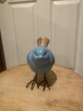 Bird Ceramic On Metal Legs Pale Blue & Peach 5 in Tall& 4in Long Lovely Decor Pi picture