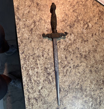 Antique Dirk Dagger, Double-Edge Steel Blade, Metal Handle picture