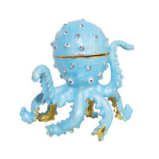 Blue Octopus Trinket Box Hinged Rhinestone Jeweled Colorful Enamel Ring Box Gift picture