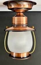 Vintage 1950's-70s Rustic Country Western Lantern Style Copper Light Fixture 8” picture