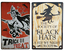 Halloween Retro Tin Signs Wicked Witch Trick Or Treat Set of 2 Vintage artwork picture