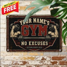 Custom Gym Personalized Name Sign Retro Fitness Center Workout Metal Plaque picture