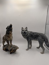 Set Of 2 Wolf Figurines 7.5 And 8 Inches Tall. 1 Ceramic And One Epoxy. picture