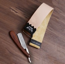 WET SHAVE READY 2 PC- STRAIGHT EDGE RAZOR LEATHER SHARPENING STROP BELT + RAZOR picture