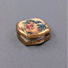 Vintage Stratton England Pill Box Fragonard Pastoral Scene Gold Tone Star Back picture
