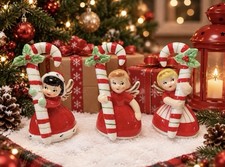 Candy Cane Angel Figurine Set G/W Vintage Lefton Napco Norcrest Christmas Decor picture