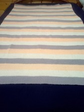 Vintage Handmade Crochet Afghan Blanket Throw 40x58 Striped Peach Grey White picture