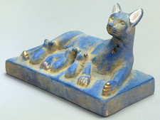 Blue Unique Egyptian Bastet Cat Statue: Nursing Kittens picture