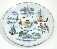 Vintage Florida Plate FL Souvenir Ceramic Sunshine State Plate Vacation Flamingo picture