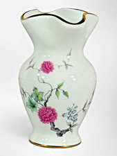 Vintage Limoges Porcelain Vase Pink Floral Gold Trim Scalloped 5 picture