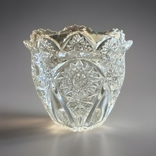 Antique EAPG Clear Pressed Glass Spooner Vase Starburst Pattern picture