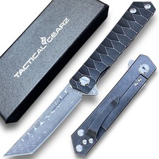 Solid Tc4 Titanium EDC Folding Knife Damascus Steel Blade Ball Bearing Pivot picture