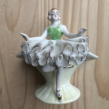 VTG Ucagco Ballerina Basket 3.5 Inch Hand Painted Porcelain Japan Dancer Rare picture