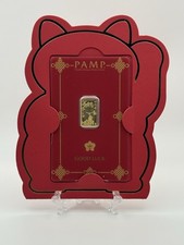 PAMP Suisse 2.5g .9999 Fine Gold Bar in Good Luck Cat Assay Card picture